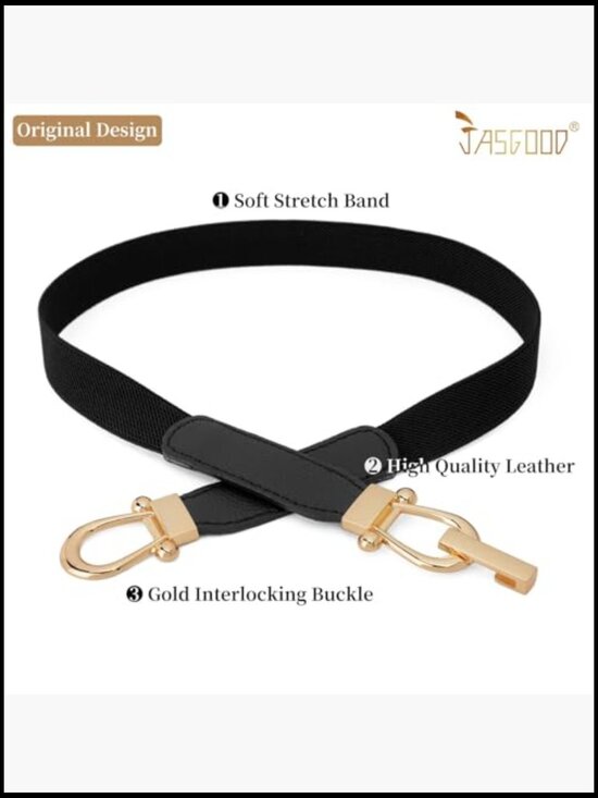 Women Skinny Elastic Stretch Waist Belt with Gold Buckle main image 4